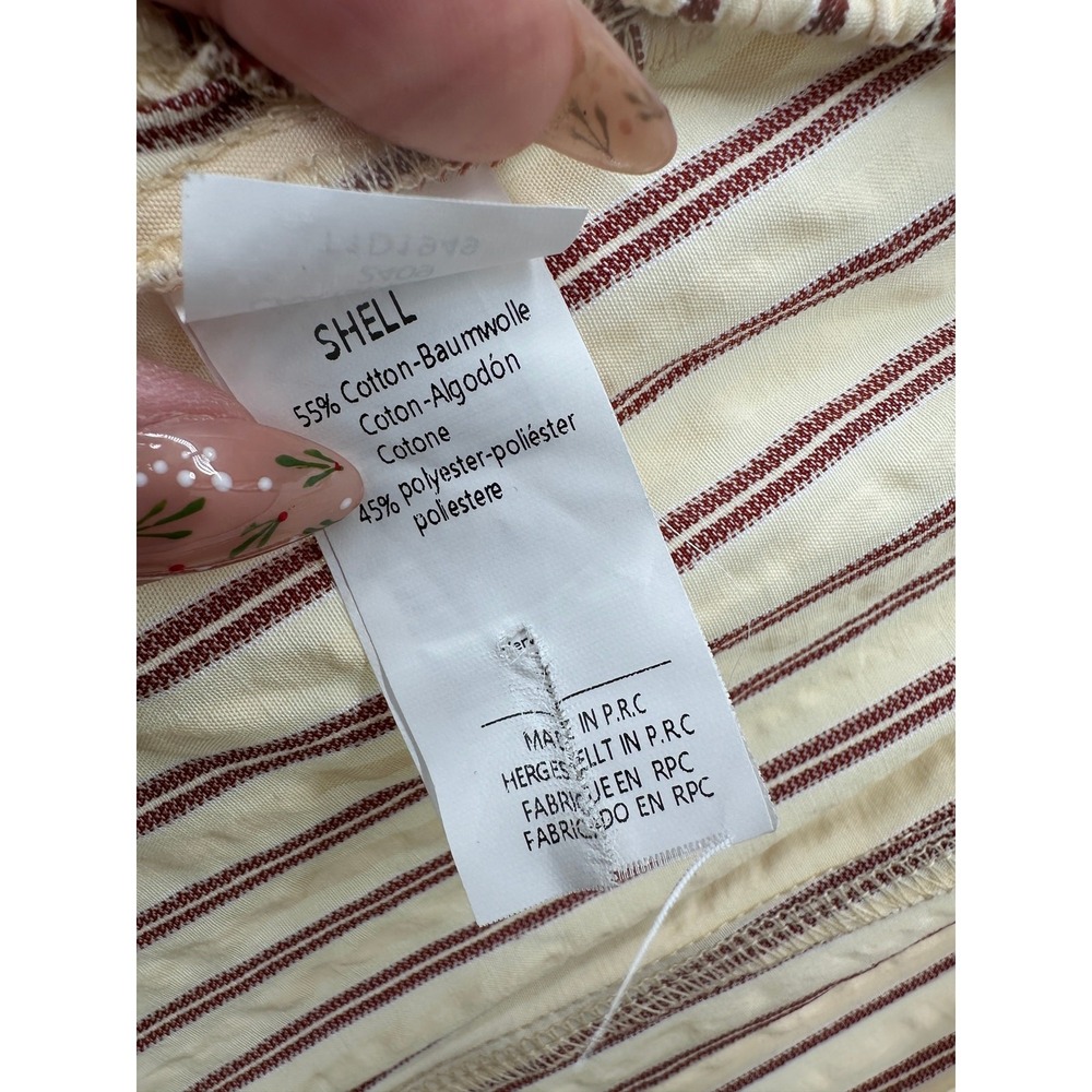 Cream Red Striped Romper Jumpsuit Size M Pockets Oversized Boho Open Back - Picture 6 of 7